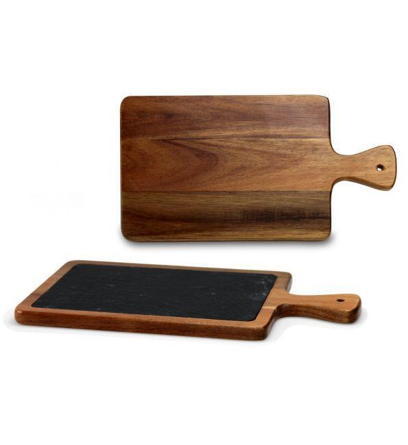 Acacia and slate serving board / 34x18cm